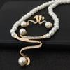 Rhinestone Faux Pearl Beaded Necklace Stud Earrings Bridal Wedding Jewelry Set