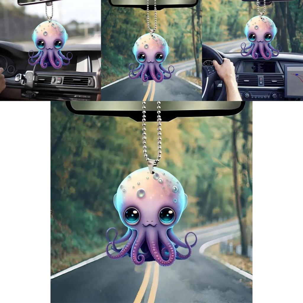 Cute Acrylic 2d Octopus Car Decoration Hanging Pendant For Christmas Tree Backpack Keychain