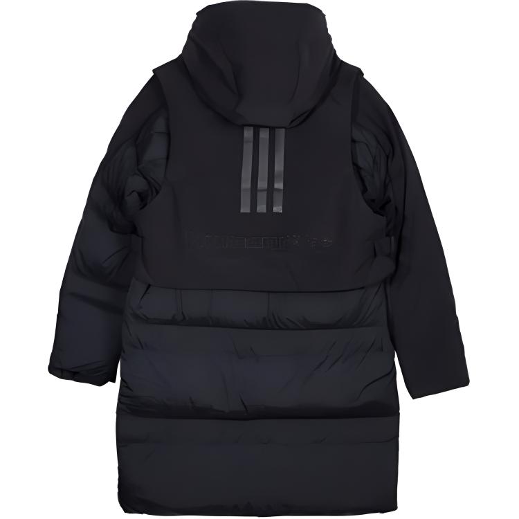 Adidas Solid Color Logo Print Hooded Mid-Length Down Coat Women Coats Black GV1846