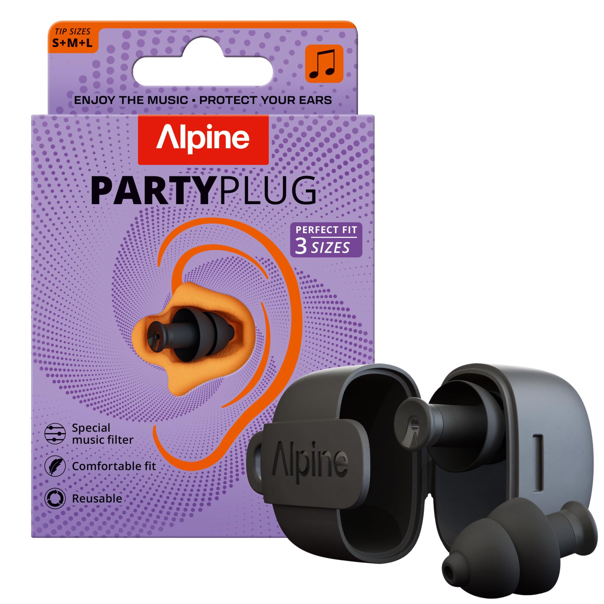 

Alpine PartyPlug Concert Earplugs Improved Edition 19dB Noise Reduction Essential Festival Hearing Protection Reusable Earplugs for and Raves 3 Tip
