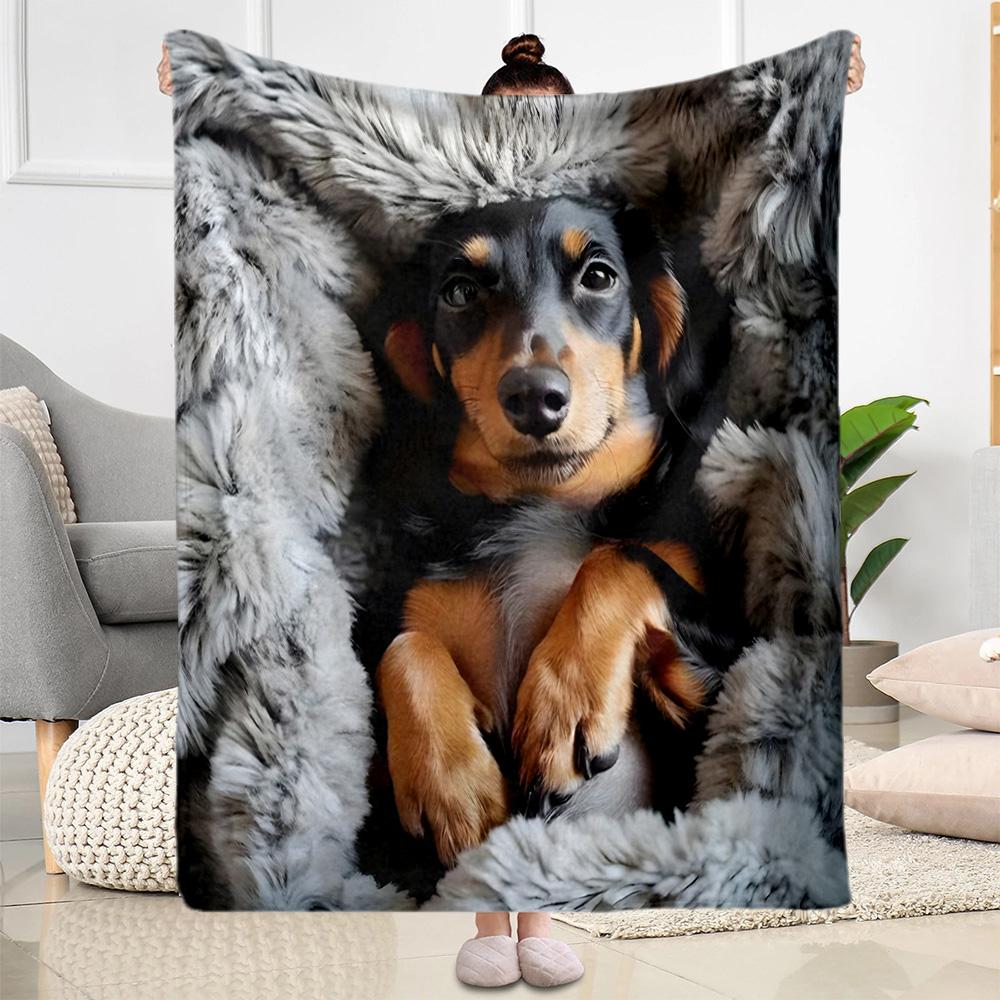 Rottweiler Moonlit Journey Flannel Blanket,Lightweight,Office Blanket,Sofa Blanket,Comfortable Blanket