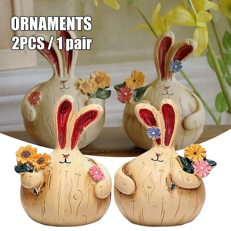 A PAIR Wood-like Resin Ornaments Retro Cute Bunny Craft Statues Cute Retro Cute Bunny Craft Statues A PAIR