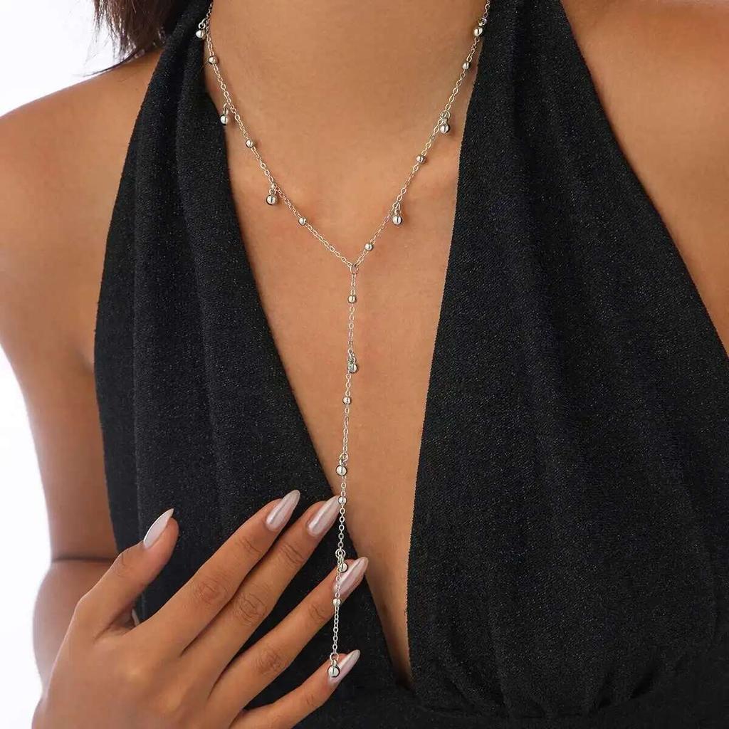 SHIXIN Sexy Y-shaped Long Pendant Necklace for Women Aesthetic Gold Color Beads Necklace Party Jewelry Neck Accessories Gift