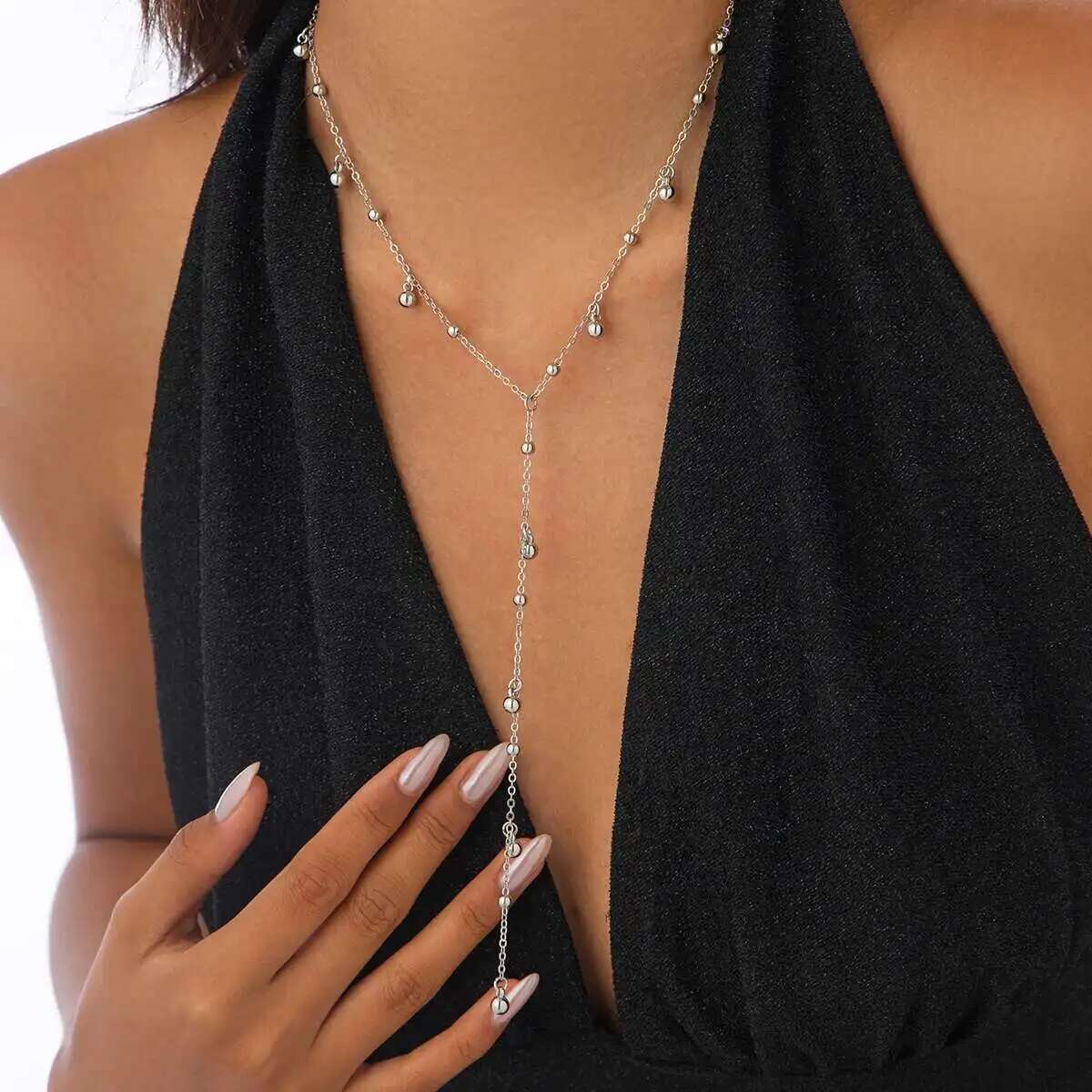 SHIXIN Sexy Y-shaped Long Pendant Necklace for Women Aesthetic Gold Color Beads Necklace Party Jewelry Neck Accessories Gift