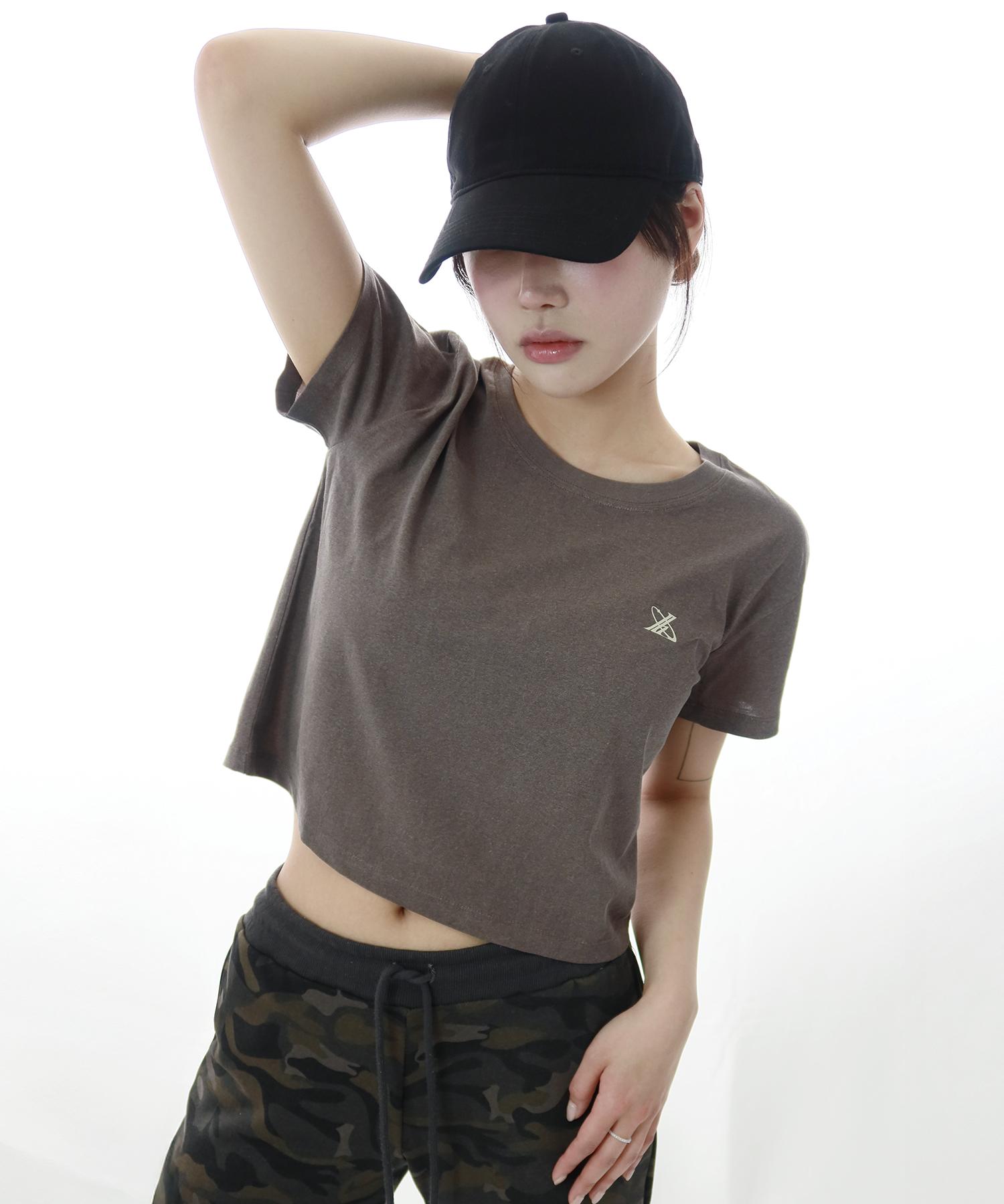 Just Haeng Pigment Brown Newtro Logo Crop Short Sleeve Tee Free