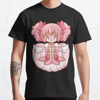 Moda Masculina Casual Mangas Curtas Engraçadas Puella Magi Madoka Magica Camisetas Pretas Camisetas Grandes