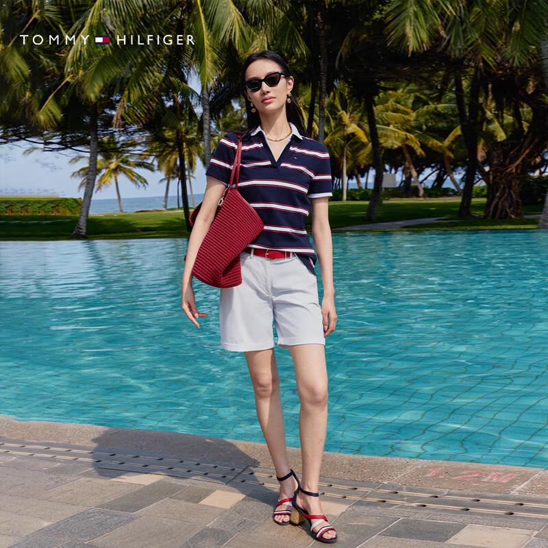 Tommy Hilfiger Women's Striped V-Neck Pique Polo Shirt