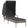 Vidaxl Sun Lounger with Canopy, Grey, Poly Rattan