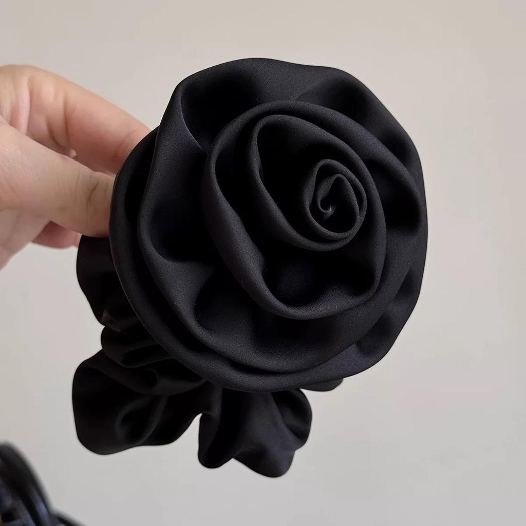 French Stain Rose Flower Elastic Hairbands Women Girls Hair Ropes Ties Flower Hair Scrunchies Ponytail Holder Hair Accessories