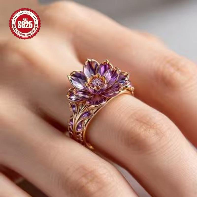 S925 Silver Moissanite Ring 18K Gold Plating Party Jewelry
