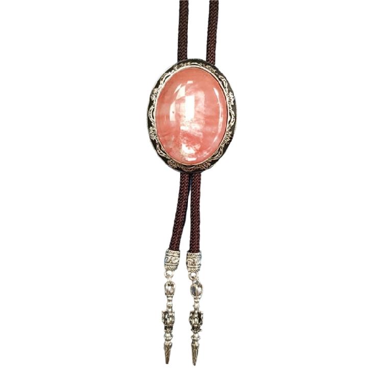 Vintage Oval Shape Stone Pendant Bolo Tie Western Braided Rope Adjustable Necktie Jewelry Shirt Collar Chain Necklace