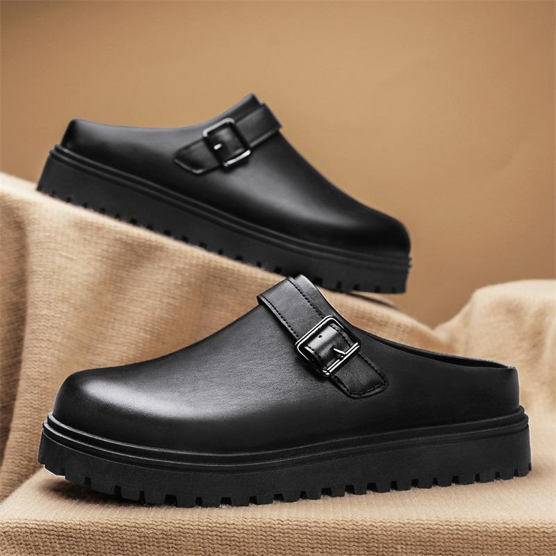 Men Casual Leather Slippers New Slip On Loafers Non Slip Outdoor Comfortable Sandals Business Casual Shoes Work Shoes For Male
