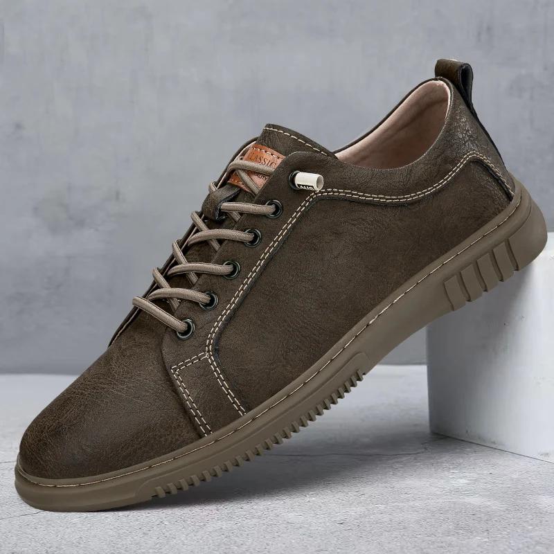 High Quality Men'S Summer New Two-Layer Cowhide Mesh Breathable Board Shoes With Fashionable Lace Up Outdoor Low Top Men'S Shoes