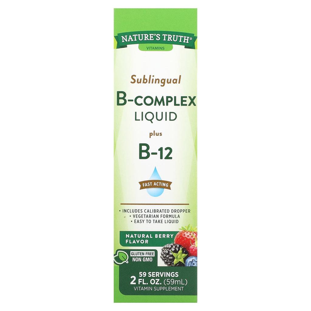 Nature'S Truth, Vitamins, Sublingual B-Complex Liquid Plus B-12, Natural Berry, 59 Ml (2 Fl Oz)