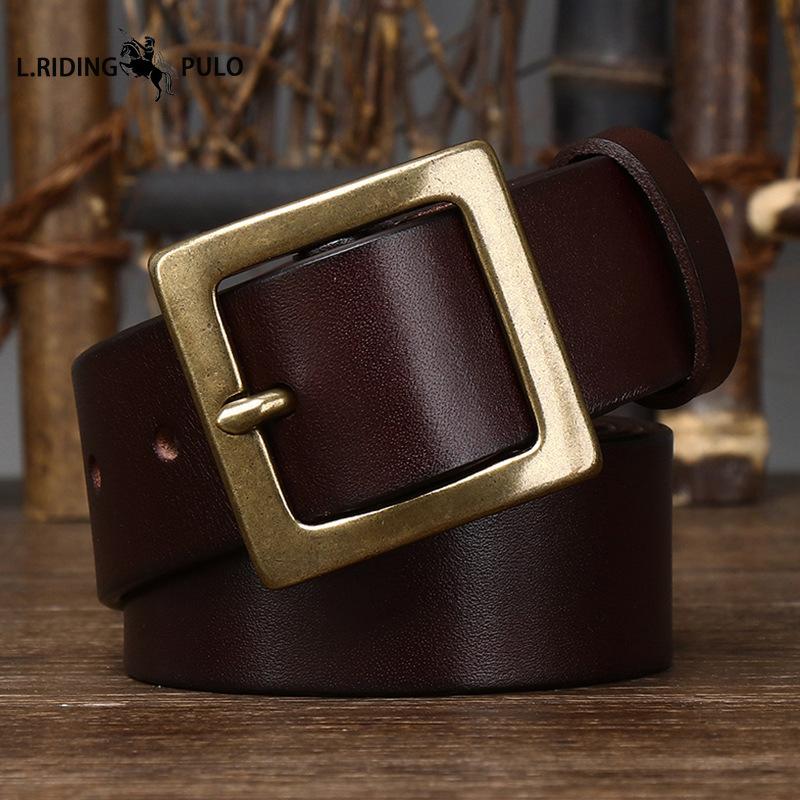 Retro Minimalistischer Glänzender Vollnarben Rindsleder Gürtel für Herren, Echtes Leder, Dornschließe, Lässig und Vielseitig Neuer Stil
