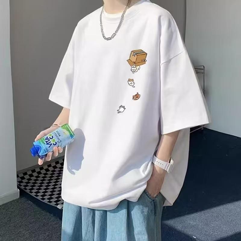 2026 Trendy Cartoon Short Sleeve T-shirt, Unisex Chinese Style Print, Loose Summer Top for Couples