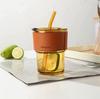 Tasse à café et à eau en verre isolant de haute qualité avec paille en bambou – Tasse de voyage portable et cadeau
