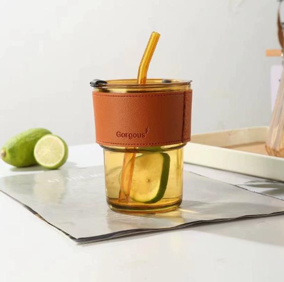 Tasse à café et à eau en verre isolant de haute qualité avec paille en bambou – Tasse de voyage portable et cadeau