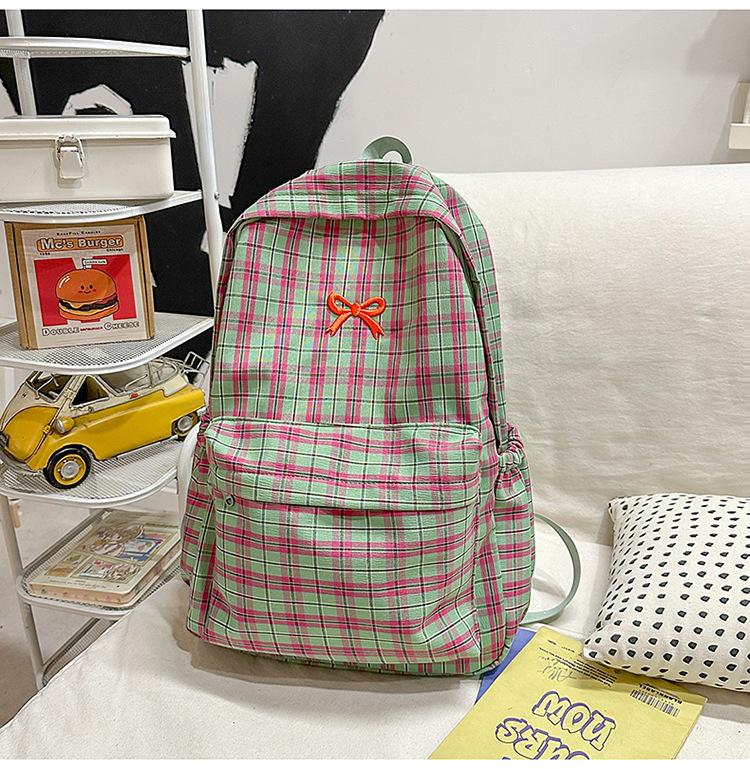 Schultasche Japanischer Ins-Stil Retro Karomuster Rucksack weiblich, Mittelschüler Schultasche einfach und vielseitig Reise Pendler Rucksack