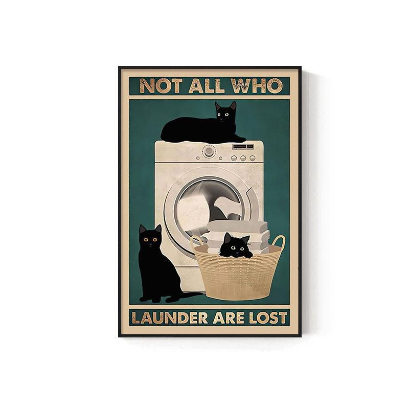 Retro Kitten Cartoon Canvas Painting Bathroom Toilet Poster Toilet Children's Room Decoration Painting for Modern Living Room Asian Style Home Decor