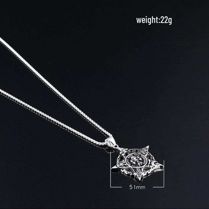 Stainless Steel Punk Skull Pentagram Freemasonry Pendant Necklace for Men