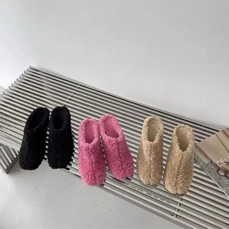 Fashion Women's Shoes 2024 High Quality Baotou Women's Slippers Fashion Short Plush Daily Slippers Women Hot Sale Solid Heels Women