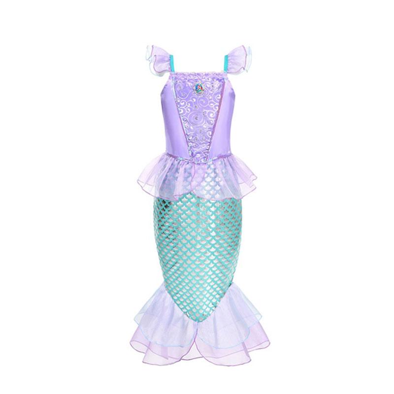Mermaid Ariel Costume Girls Short Sleeve Fish Tail Shape Cosplay Princess Dress Halloween Carnival Birthday Party Dresses