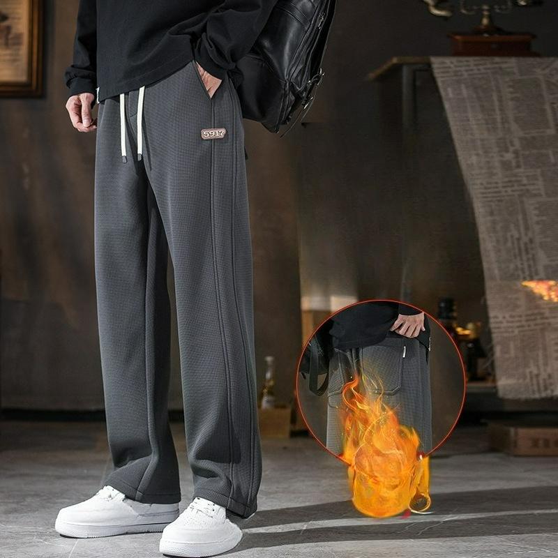 Sweatpants Men's Autumn and Winter Loose Wide-leg Straight-leg Plus Velvet Pants Men's Sports High-end Casual Pants Trend