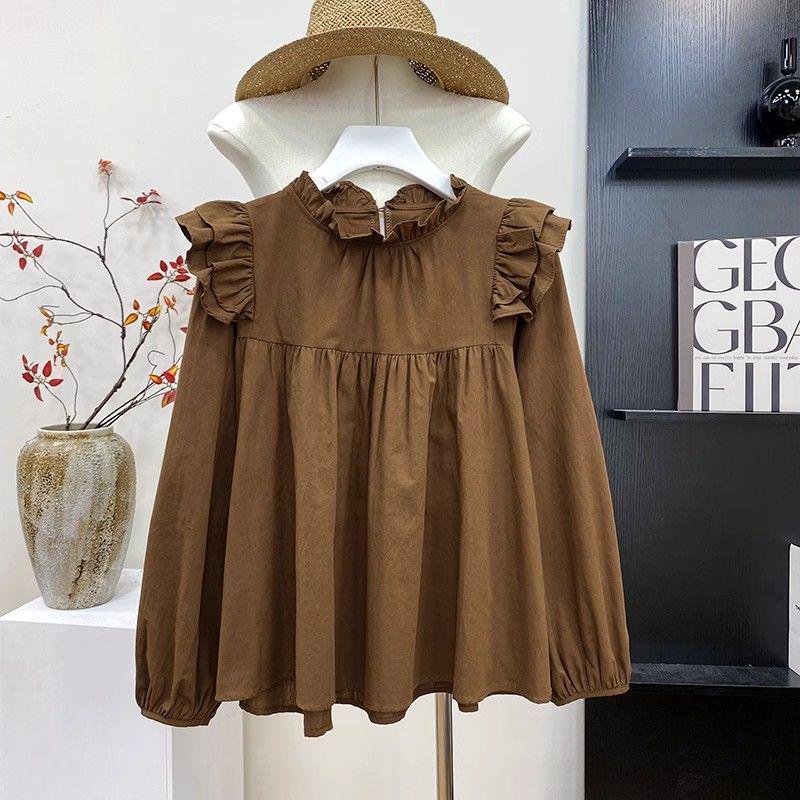 Damen Retro Französisches Langarmhemd mit Rüschenkragen - Autumn Slim Fit