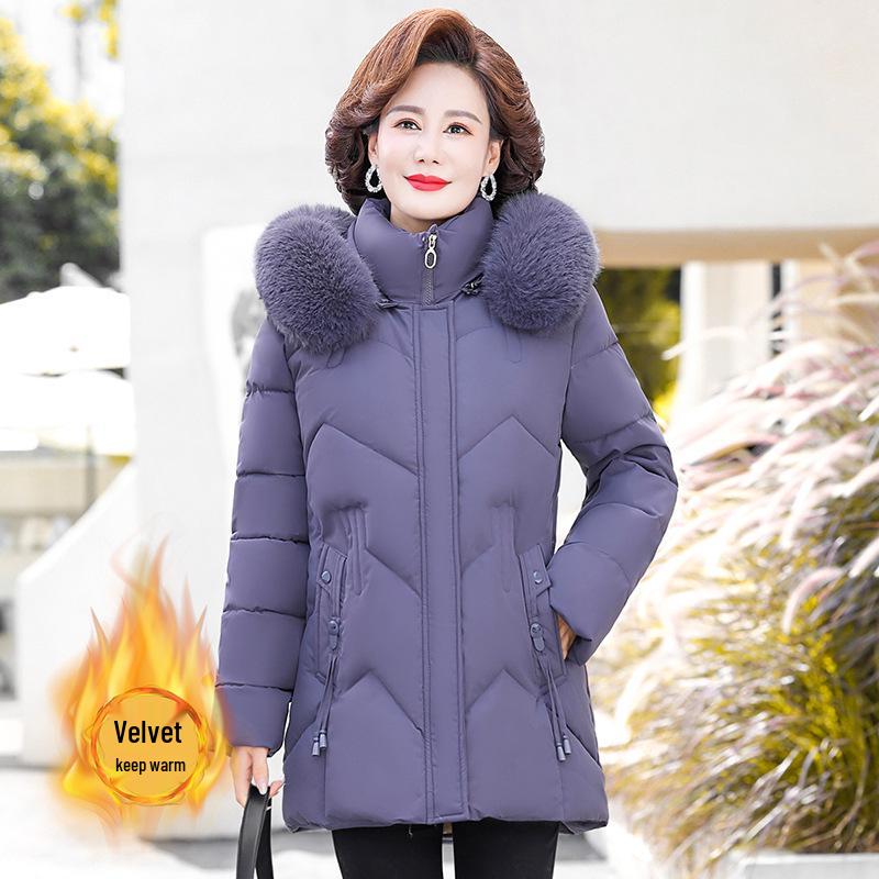 Mamas Winter 2025 Plus Samt Mittellange Daunenjacke für Frauen mittleren Alters und ältere Frauen