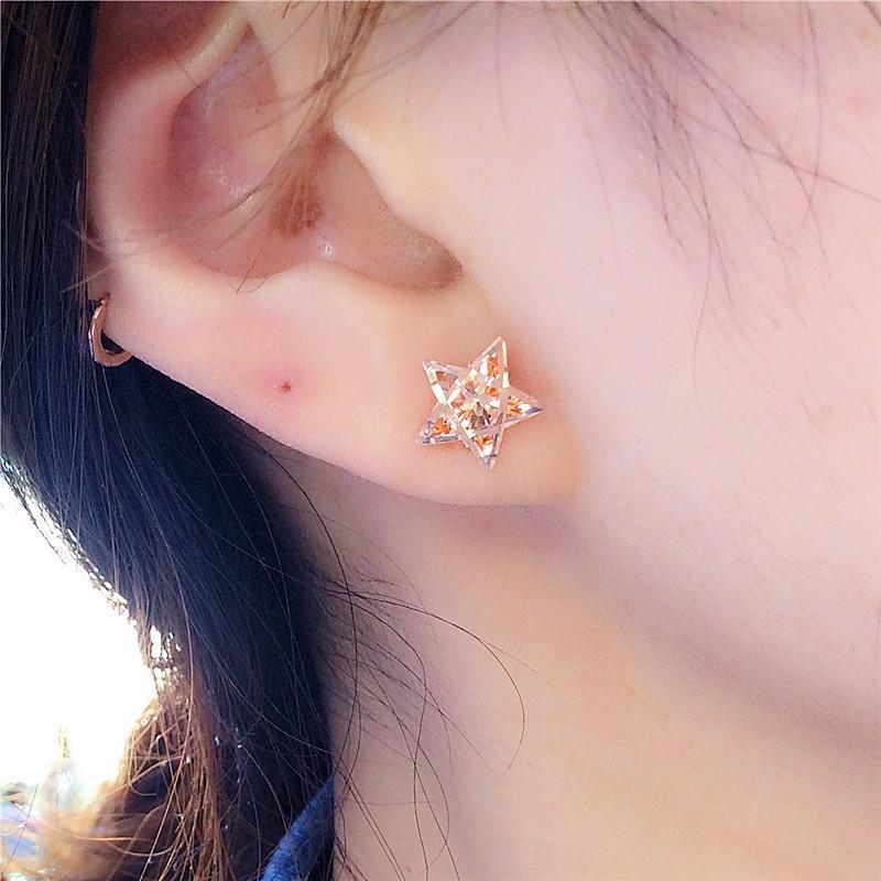 Purple Gold Hollow Five-Pointed Star Stud Earrings Women'S Simple Temperament Color Gold Plated Rose Gold Stud Earrings