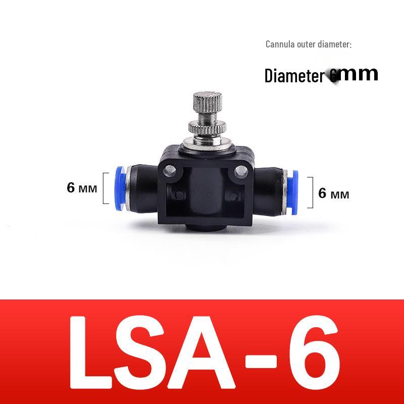 Zawór dławiący do węża pneumatycznego LSA4 PA6, regulacja prędkości, regulowany przepływ, jednokierunkowy zawór odcinający