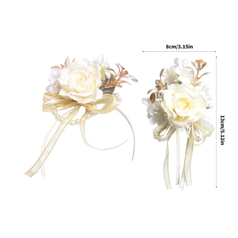 Wedding Boutonniere And Wristlet Set With Artificial Floral Design For Bridesmaids Grooms Formal Outfit