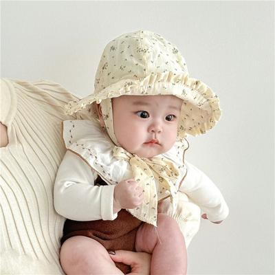 Sweet Korean Style Baby Hat Comfortable Breathable Summer Sun Cap Windproof Rope Lace Baby Bucket Hat Girls