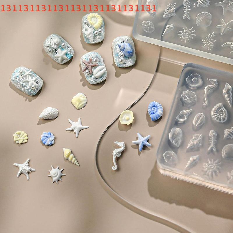 1PCS 3D Acrylic Nail Mold Sea Shell Starfish Goldfish Koi Fish Summer Jellyfish DIY Lace Bow Silicone Nail Art Mold