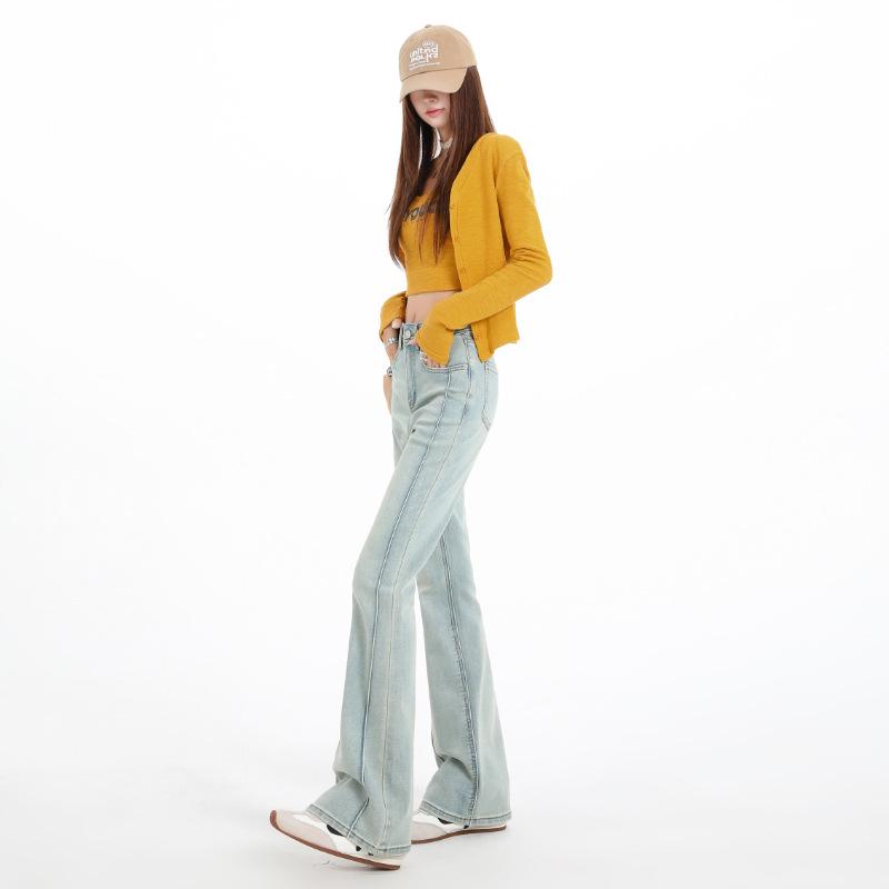 

Black High-Waisted Elastic Micro-Flare Jeans for Women - Slimming, Leg-Lengthening Trumpet Pants (Spring/Autumn 2026) Small
