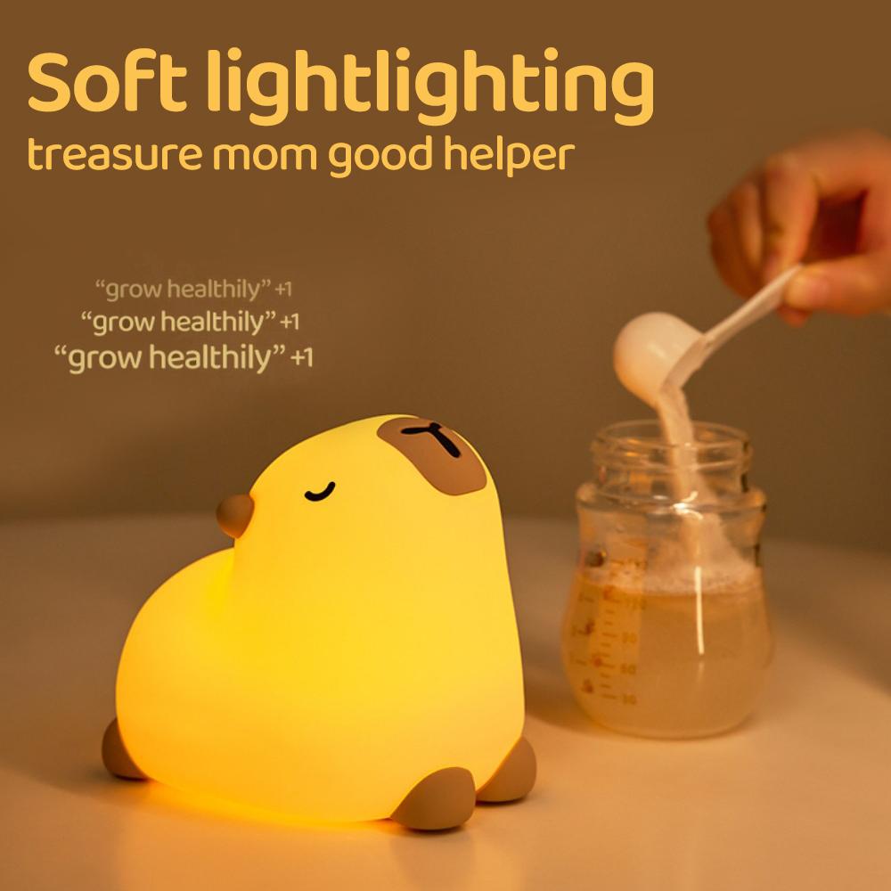 Cute Capybara Silicone Nursery Night Light Rechargeable Bedside Table Lamp with Touch Sensor For Kids Bedrooms