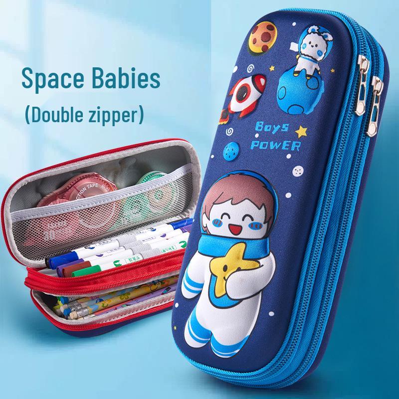 3D Cartoon Double-Layer Pencil Case for Kids - Large Capacity Zipper Bag for Boys and Girls