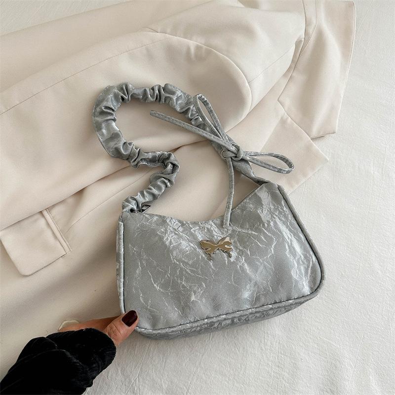 

Персонализированная сумка-бант, маленькая сумка женская 2025, новая летняя мода, плиссированная сумка-тоут, сумка под мышку серебряный