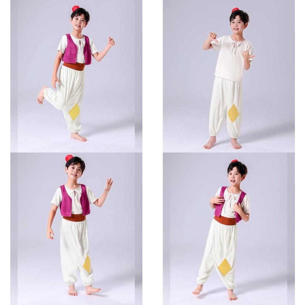 2023 New Halloween Aladdin Genie Prince Children's Cosplay Costume Arabian Nights Full Set Outfit Polyester Fabric