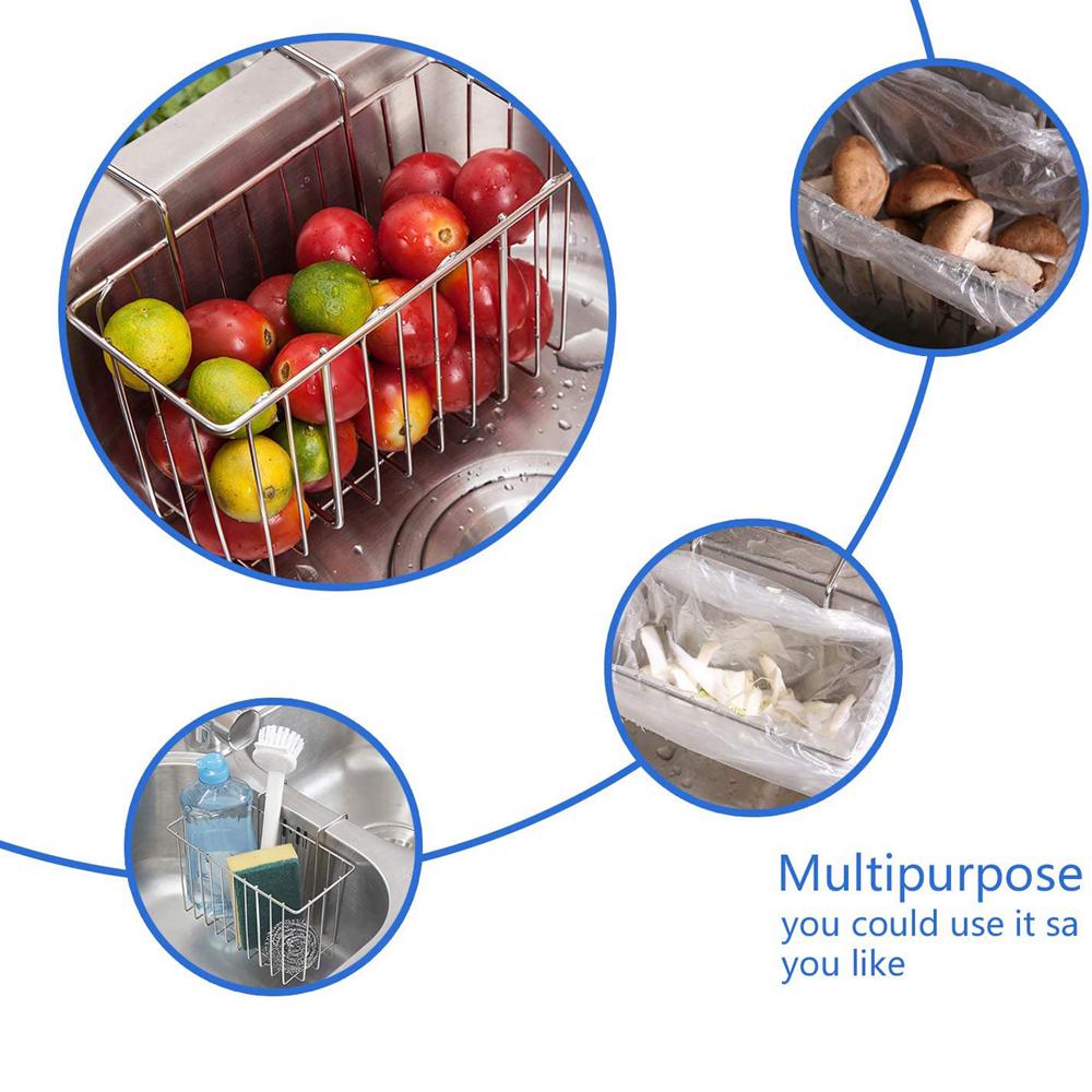 Steel Home Sink Accessory Waste Basket Sponge Holder Kitchen Supplies Sink Basket Drainer Rack