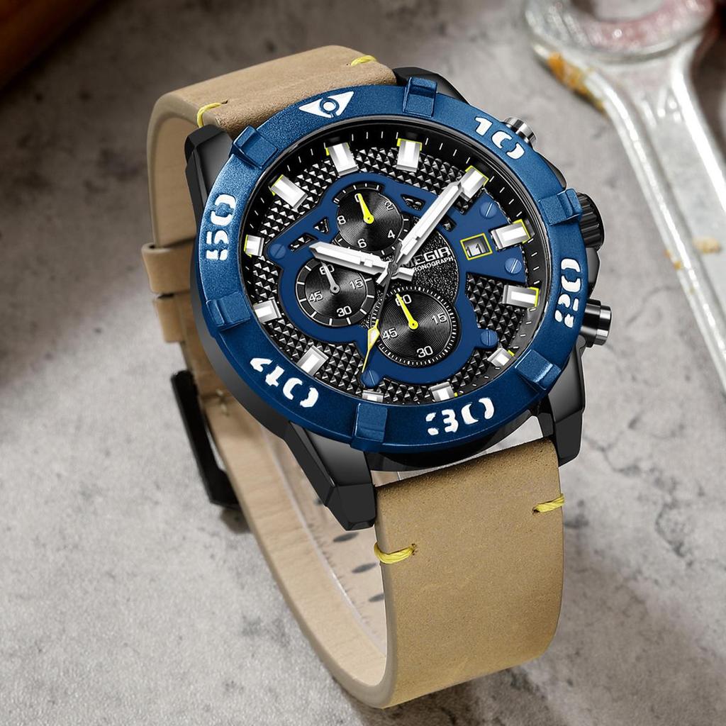 Megir 2021 Blue Mens Watches Top Brand Luxury Chronograph Sport Watch for Men Clock