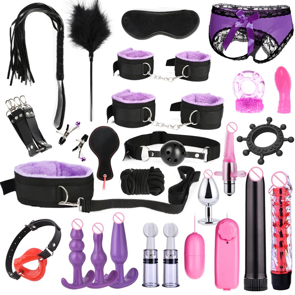 BDSM Bed Restraint Toys - 11-piece Couple Restraint Set Strange Toys with Nipples Handcuffs Collars Ankles Cuffs and Eye Masks
