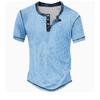 European and American semi-cardigan, casual short-sleeved digital printing slim-fit pullover Henry T-shirt top men's clothing