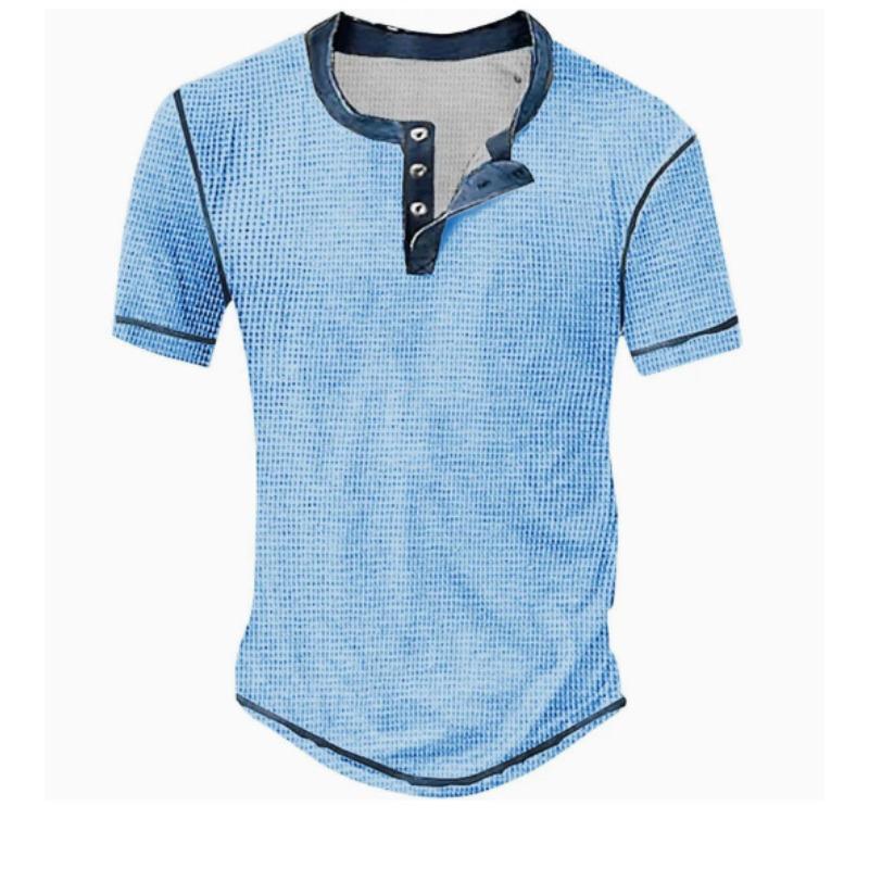 European and American semi-cardigan, casual short-sleeved digital printing slim-fit pullover Henry T-shirt top men's clothing