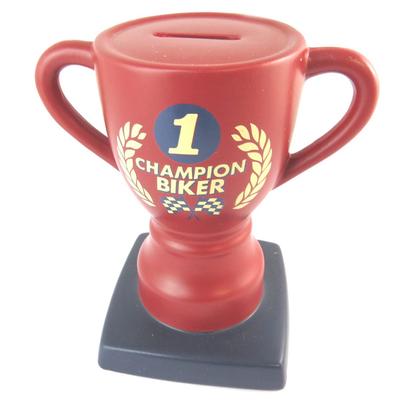[N8638] - Ceramic Piggy Bank 'Champion Biker' Red - 17x15x10 Cm