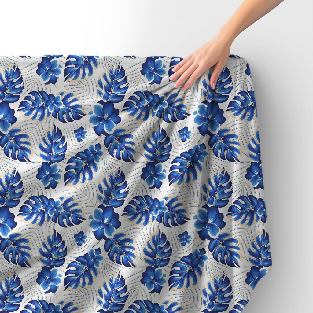 Royal Samt Stoff Polyester Zum Nähen - Motiv Blaue Pflanzen