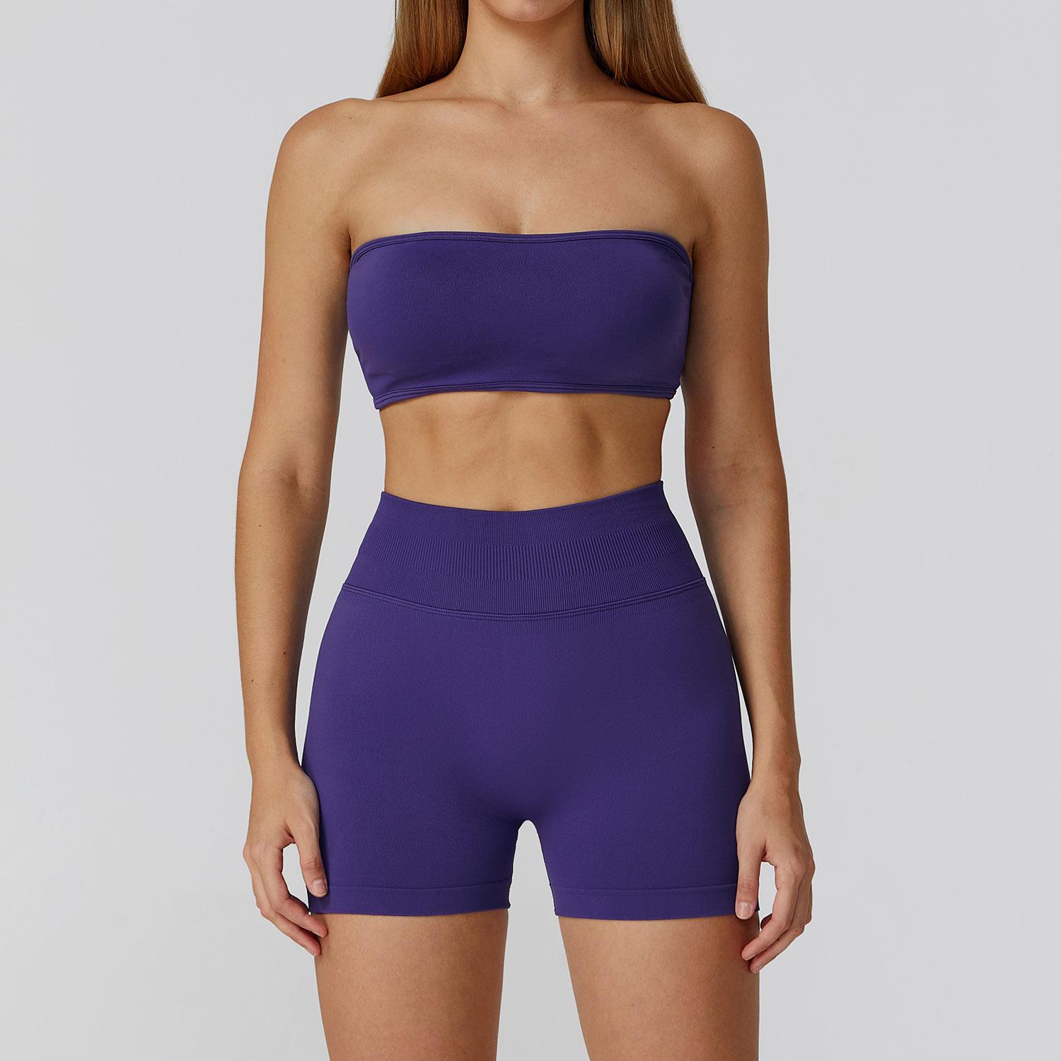 JYL Seamless Yoga Set Hollow Back High Waist Running Outfit M фиолетовый горный величества