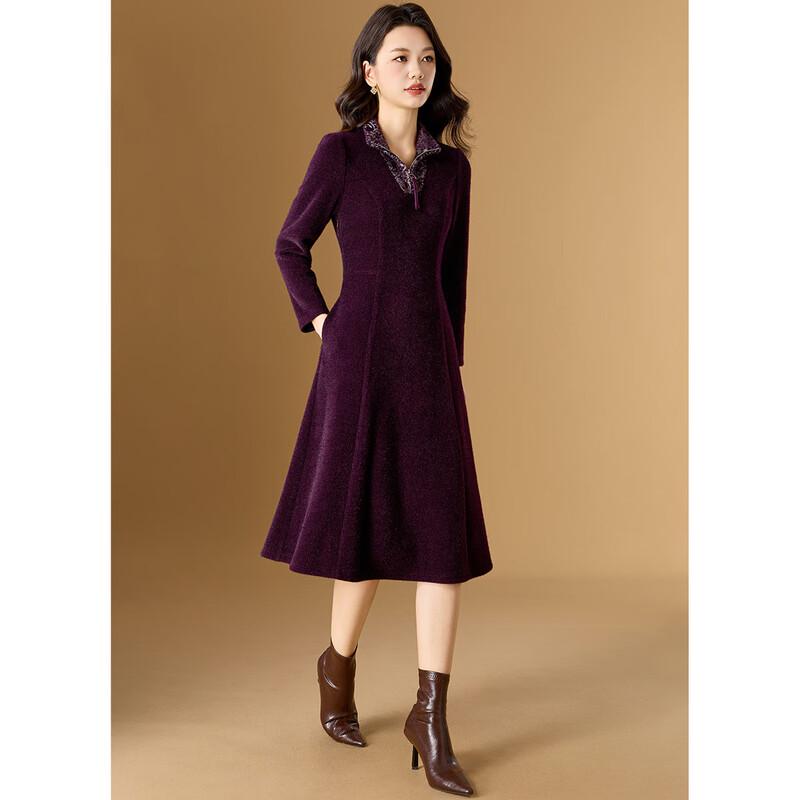 Elegant Faux Mink Velvet Pleated A-Line Dress