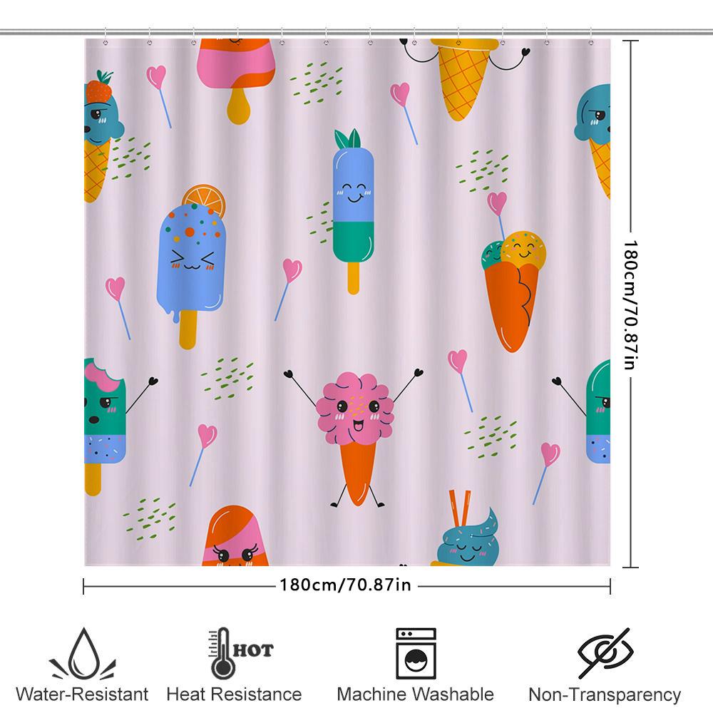 Colorful Ice Cream Shower Curtain Bathroom Decor For Kids Room Polyester Fabric With Printed Design Pink Blue Green Orange Yello